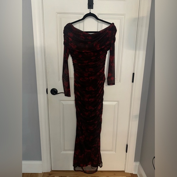 A&F Off-Shoulder Red and Black Long Sleeve Dress - Picture 2 of 7